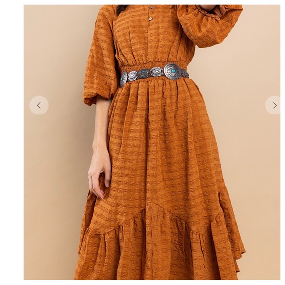 43 Boho Textured Fabric Tiered Midi Dress - Picture 3 of 4